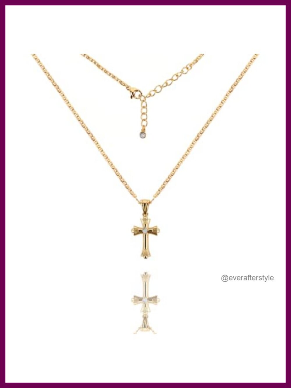 14K Gold Plated Double Cross Pendant Necklace with Cubic Zirconia for Women